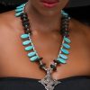 20"  Silver Meskel  Blue Drop Necklace