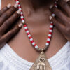 18" Red White Duafe Beauty Brass Pendant Necklace