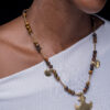 16" Tiger Eye Brass Face Toureg Hook Necklace