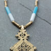 24"  White Blue Brass Meskel Necklace