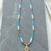 24"  White Blue Brass Meskel Necklace - Image 2